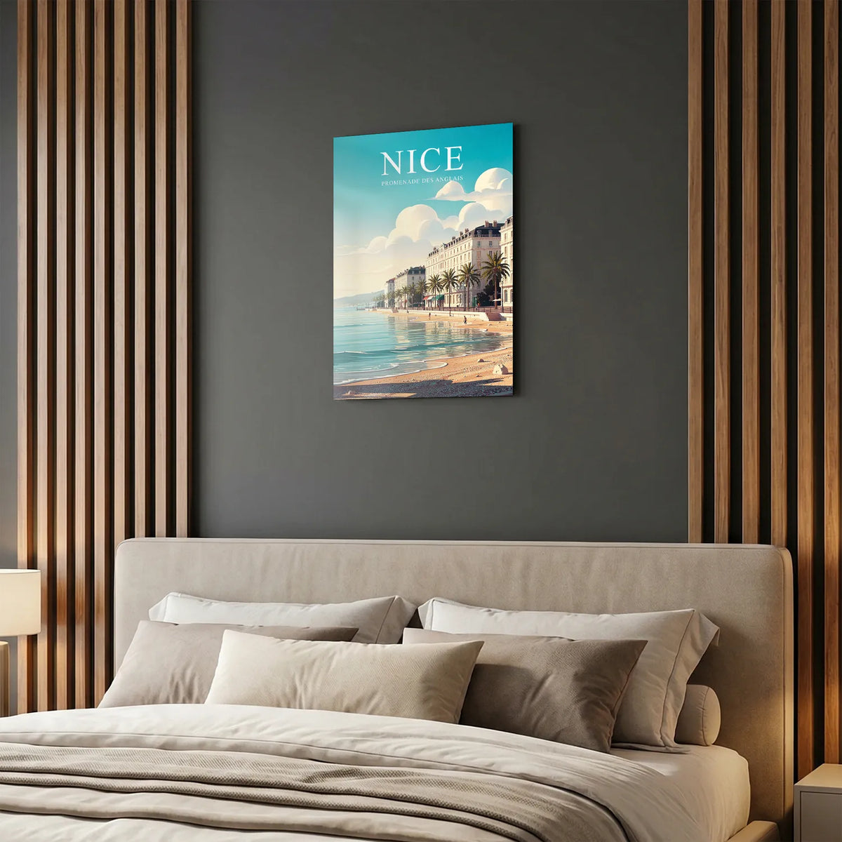 Tableau La Promenade des Anglais à Nice - Illustration | en Métal Format A3