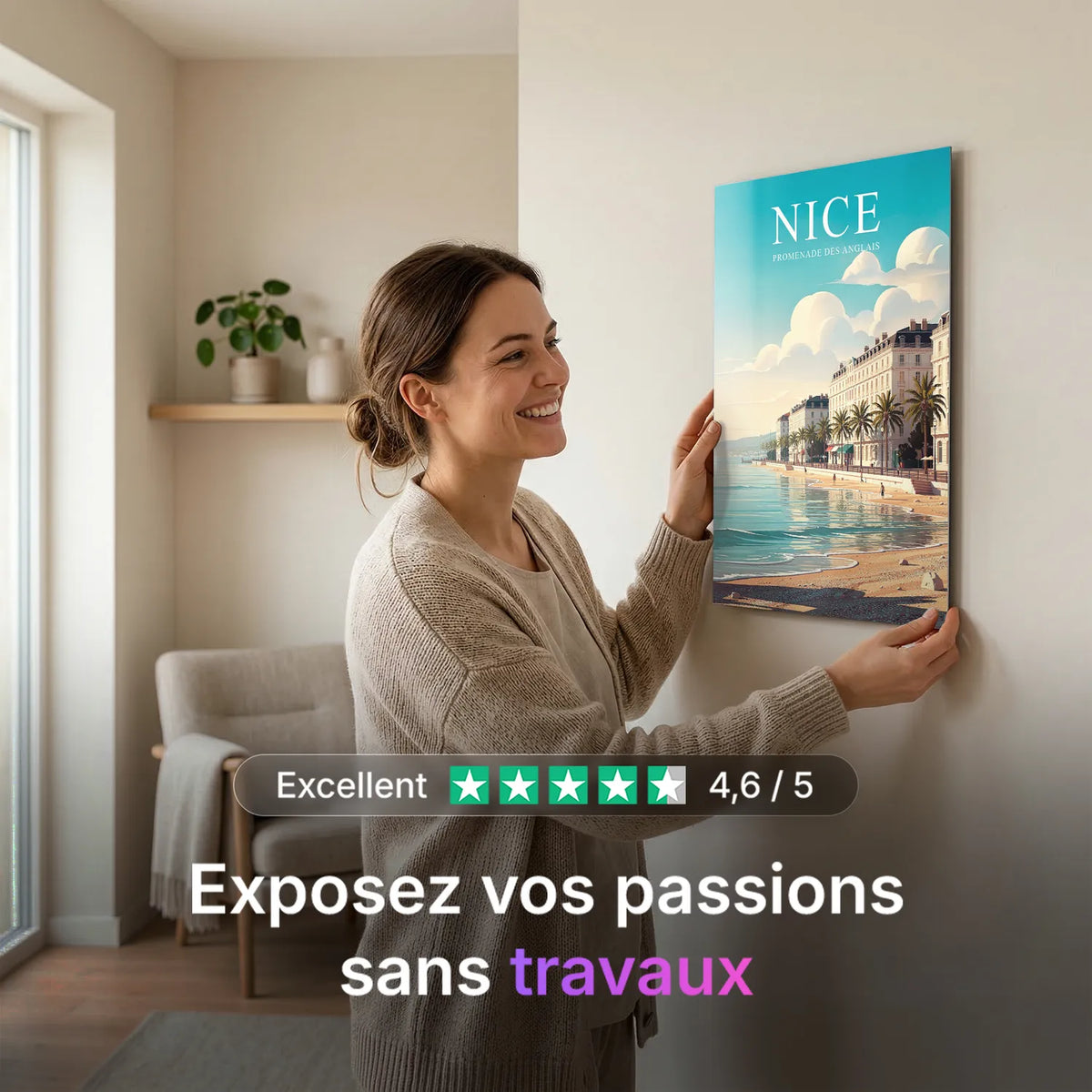 Tableau La Promenade des Anglais à Nice - Illustration | en Métal Format A3