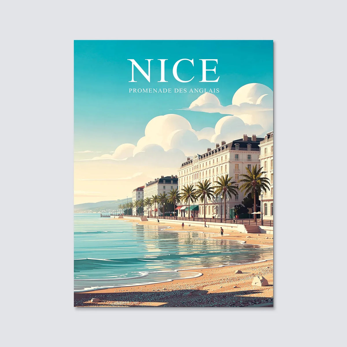 Tableau La Promenade des Anglais à Nice - Illustration | en Métal Format A3