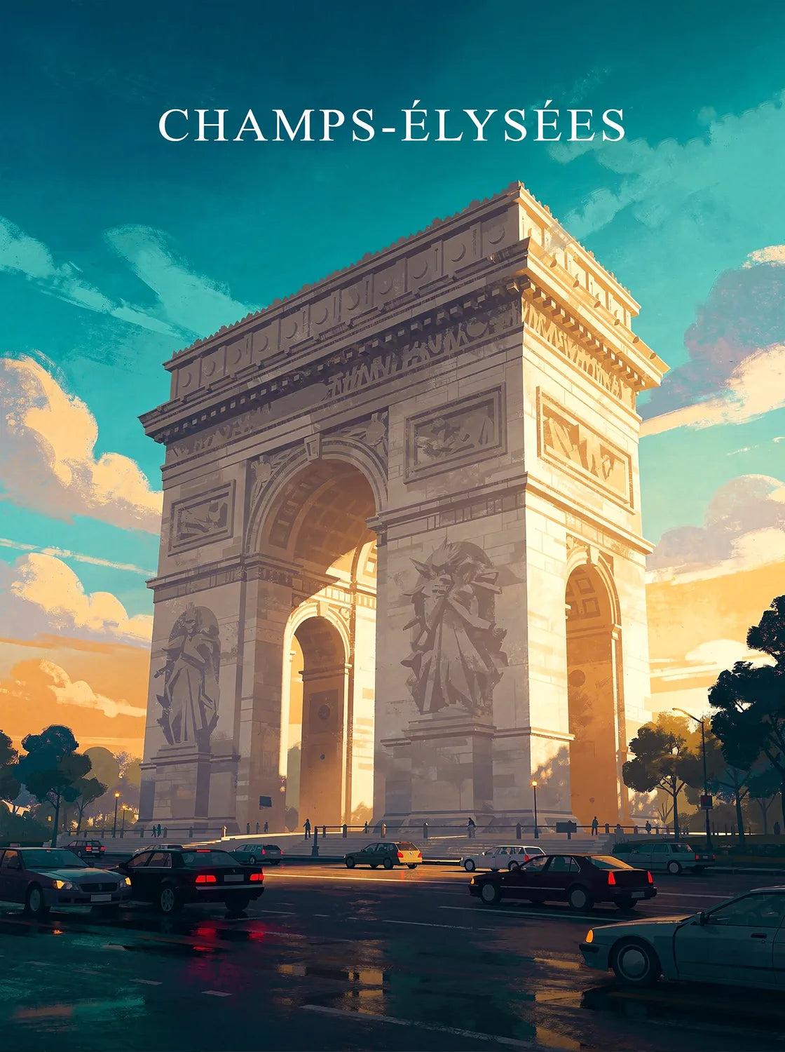 Tableau Champs-Élysées - Illustration | en Métal Format A3