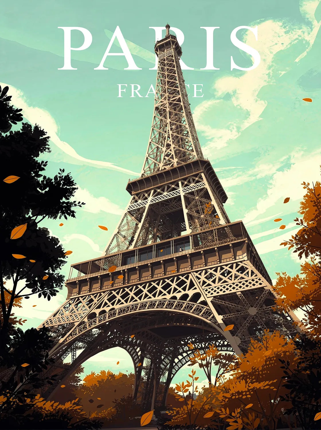 Tableau Paris en Automne - Illustration | en Métal Format A3