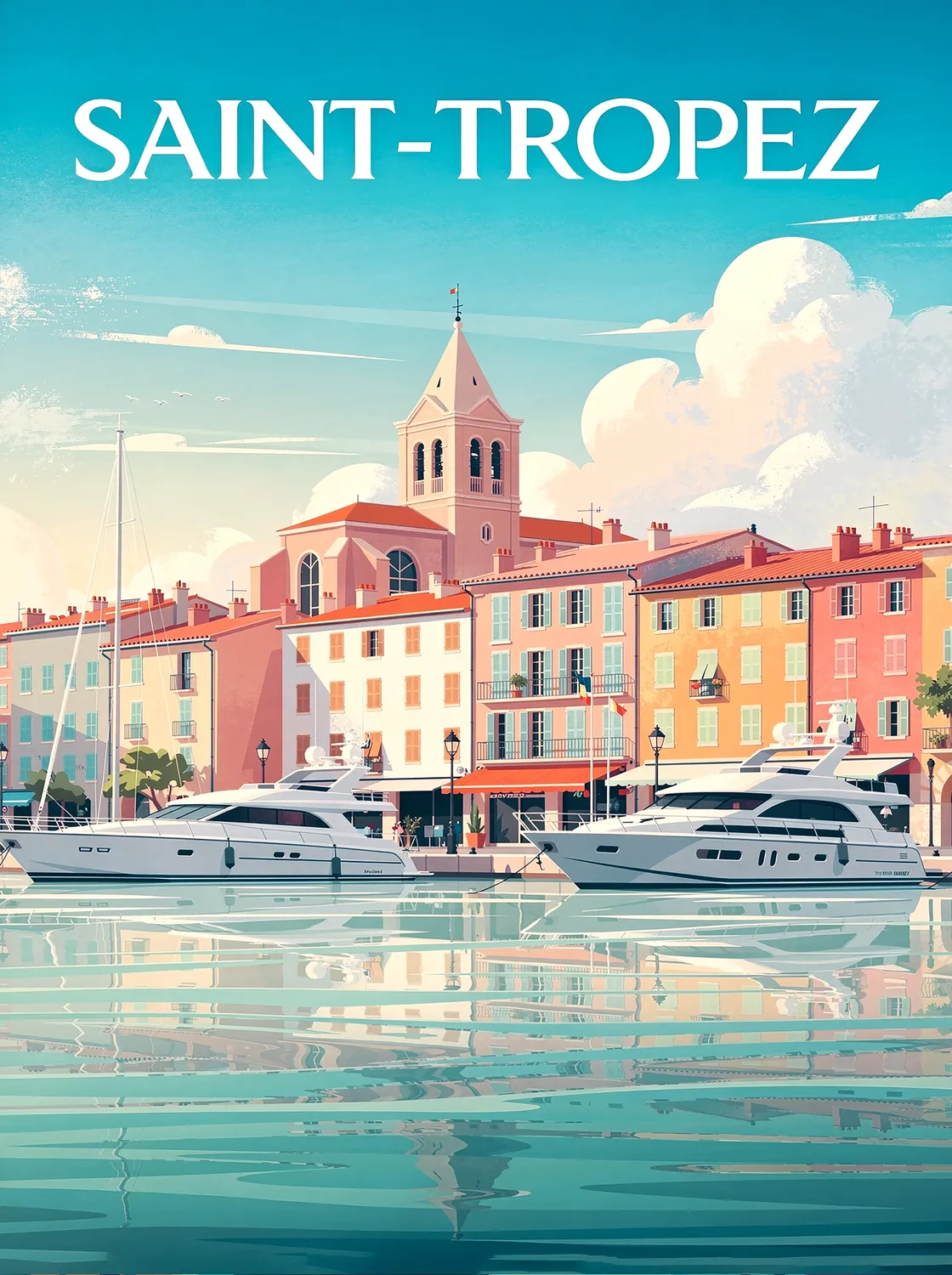Tableau Saint-Tropez - Illustration | en Métal Format A3