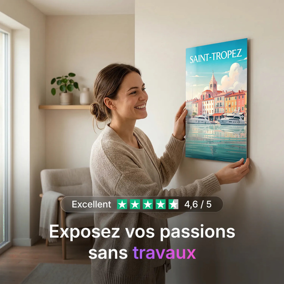Tableau Saint-Tropez - Illustration | en Métal Format A3