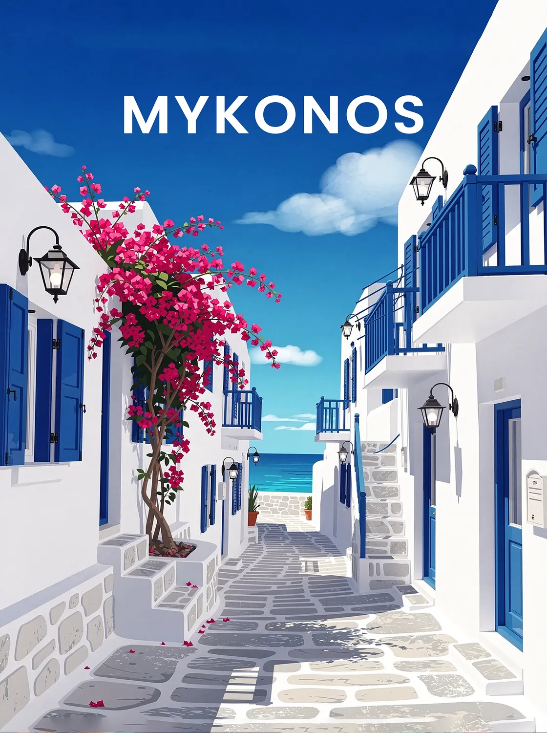 Tableau Mykonos - Illustration | en Métal Format A3