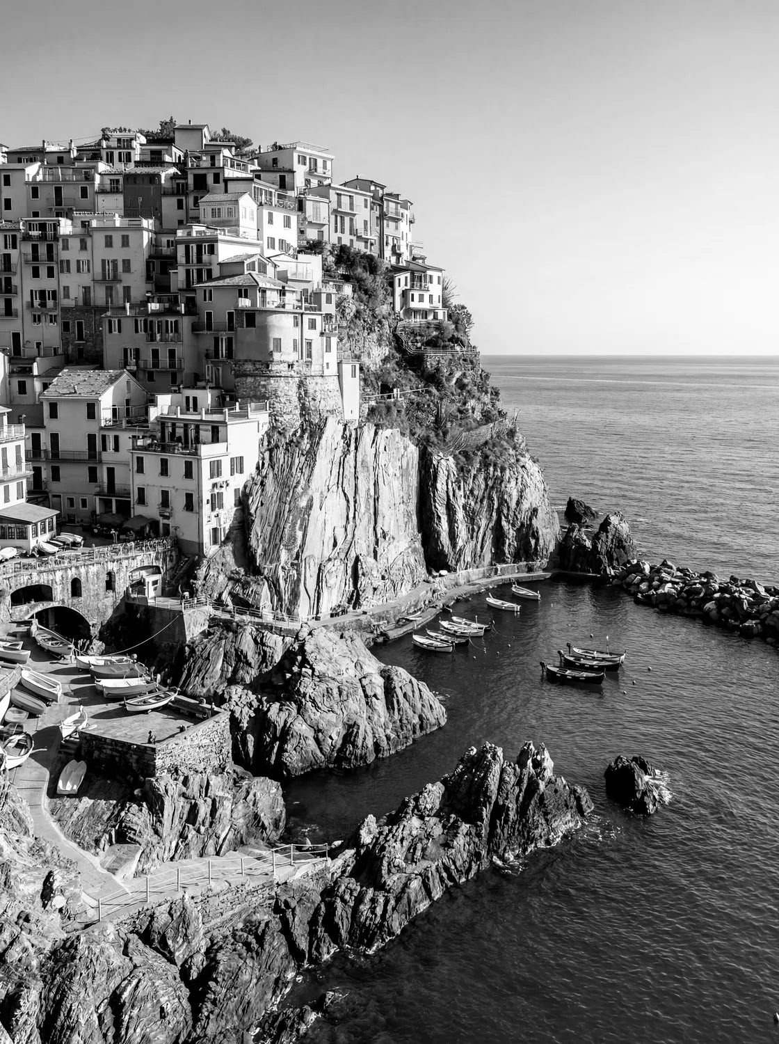 Tableau Les Cinque Terre d'Italie N&B | en Métal Format A3