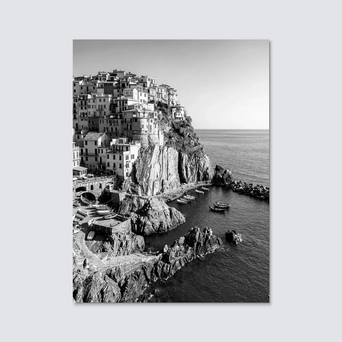 Tableau Les Cinque Terre d'Italie N&B | en Métal Format A3