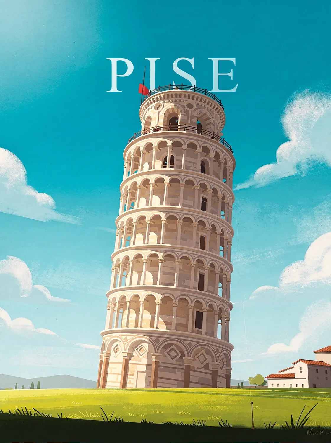 Tableau Tour de Pise - Illustration | en Métal Format A3