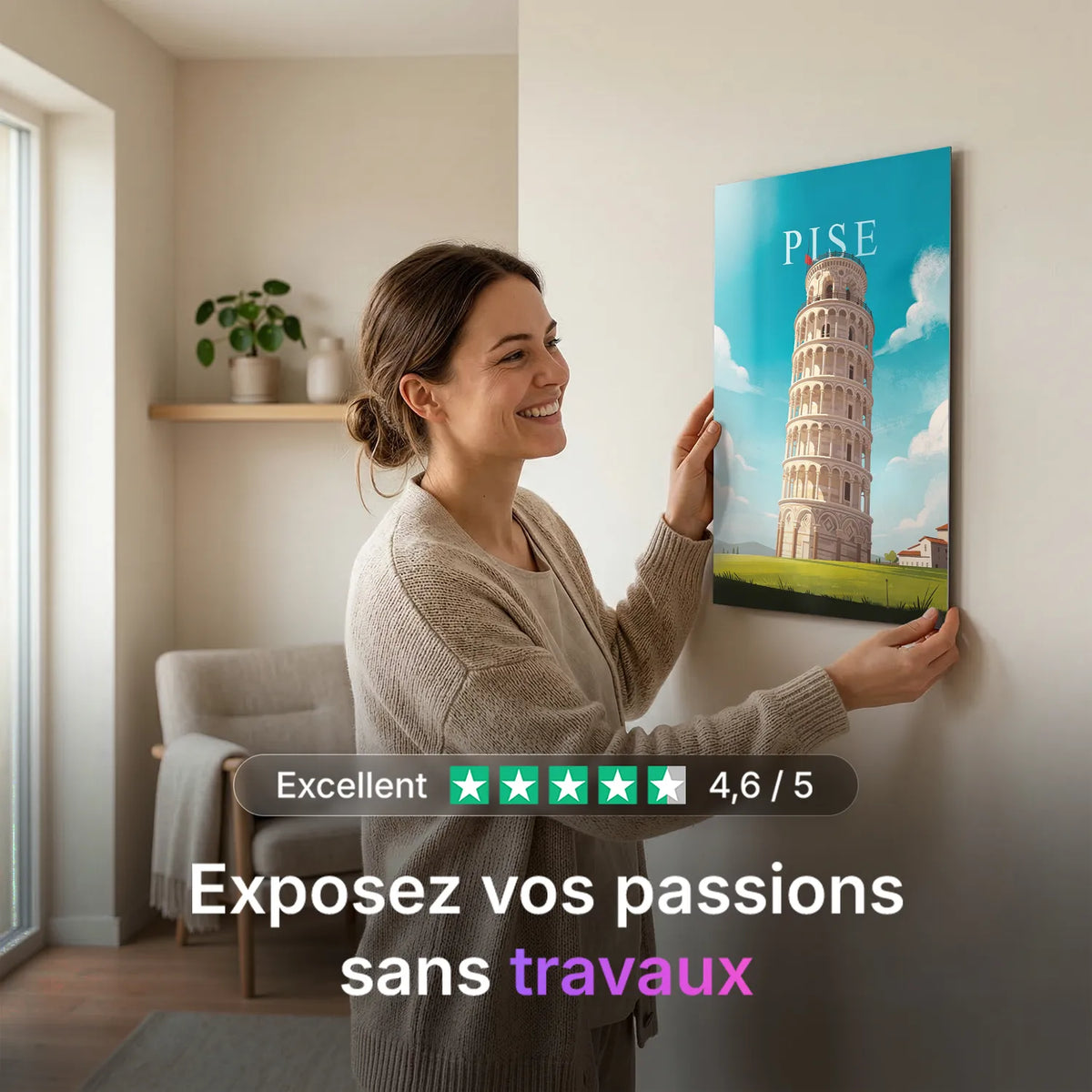 Tableau Tour de Pise - Illustration | en Métal Format A3