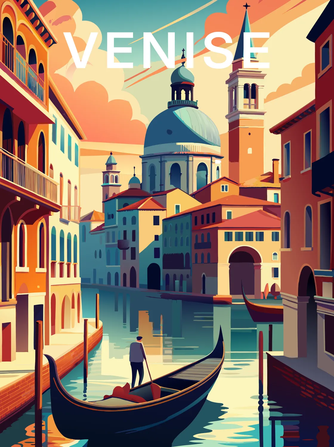 Tableau Canaux de Venise - Illustration | en Métal Format A3