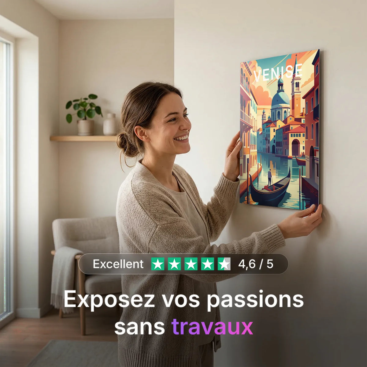 Tableau Canaux de Venise - Illustration | en Métal Format A3