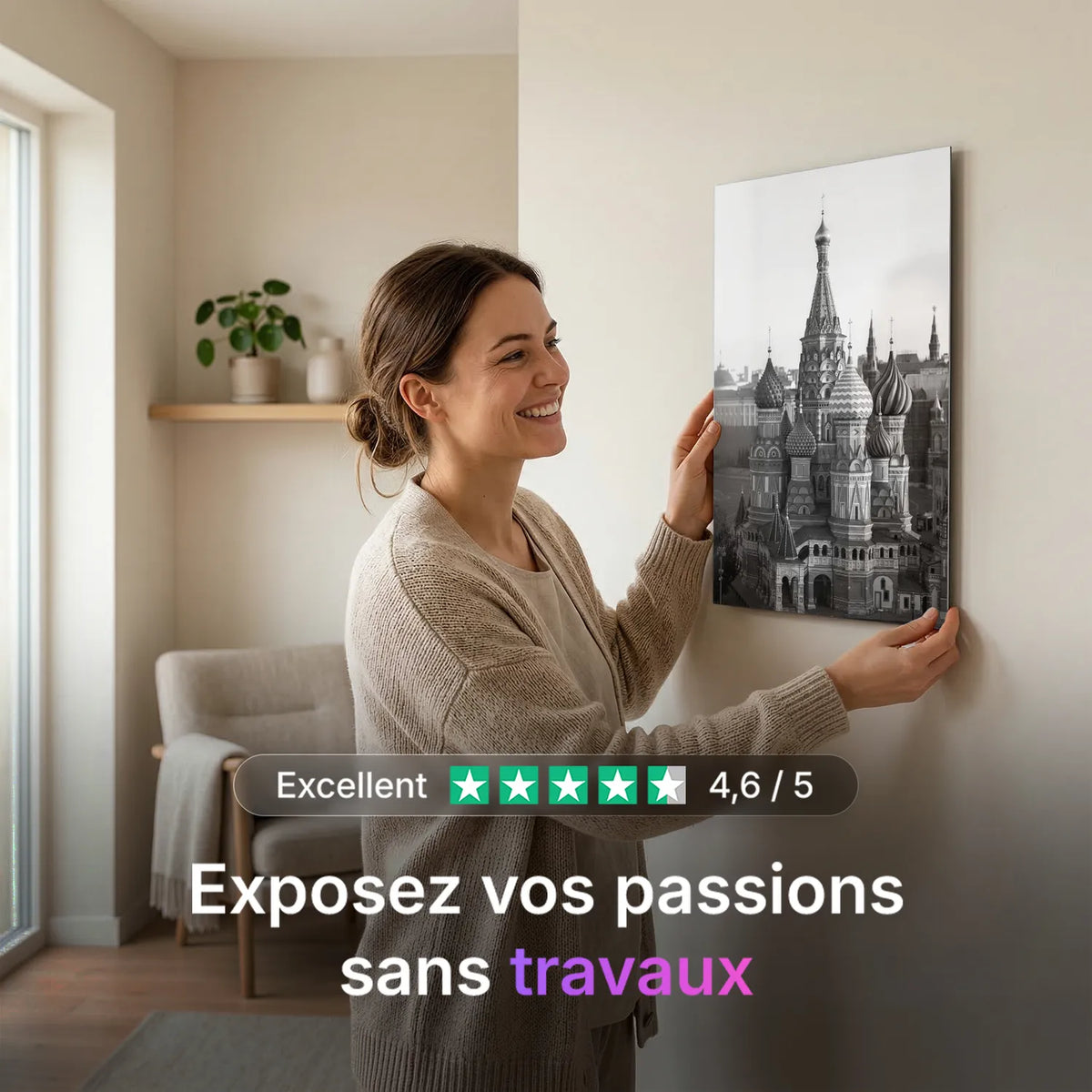 Tableau La Place Rouge Moscou N&B | en Métal Format A3