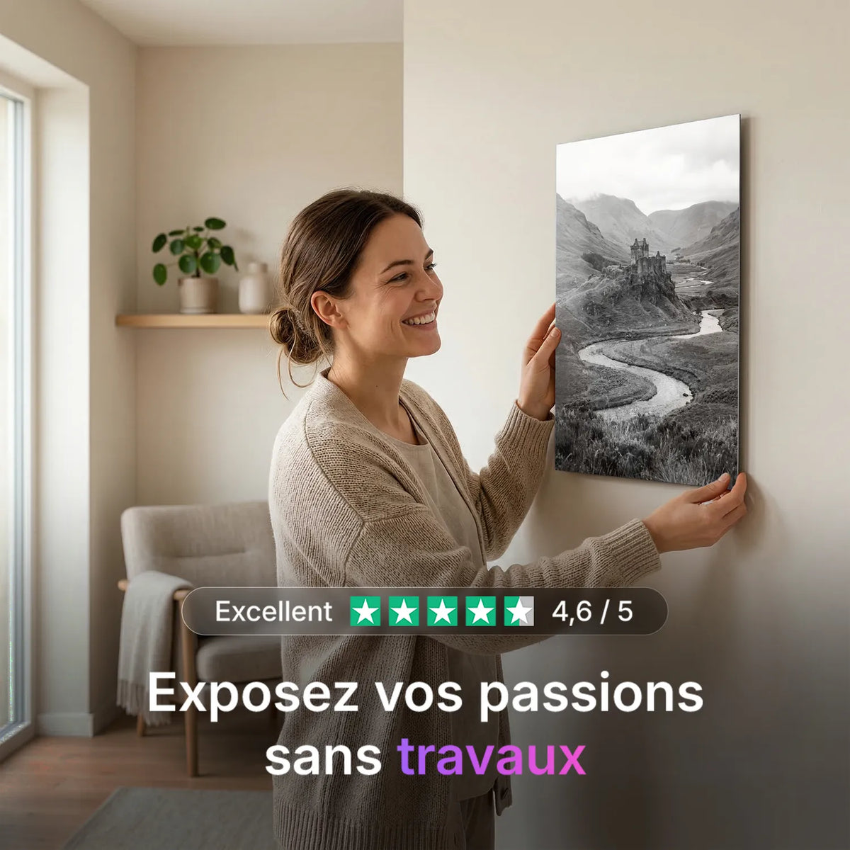 Tableau Highlands N&B | en Métal Format A3