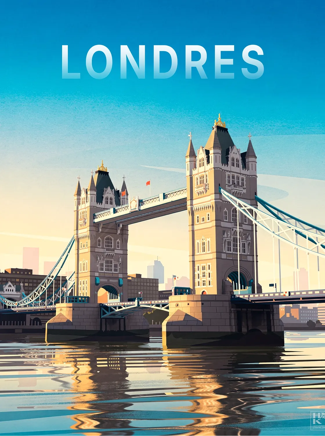 Tableau Tower Bridge Londres - Illustration | en Métal Format A3