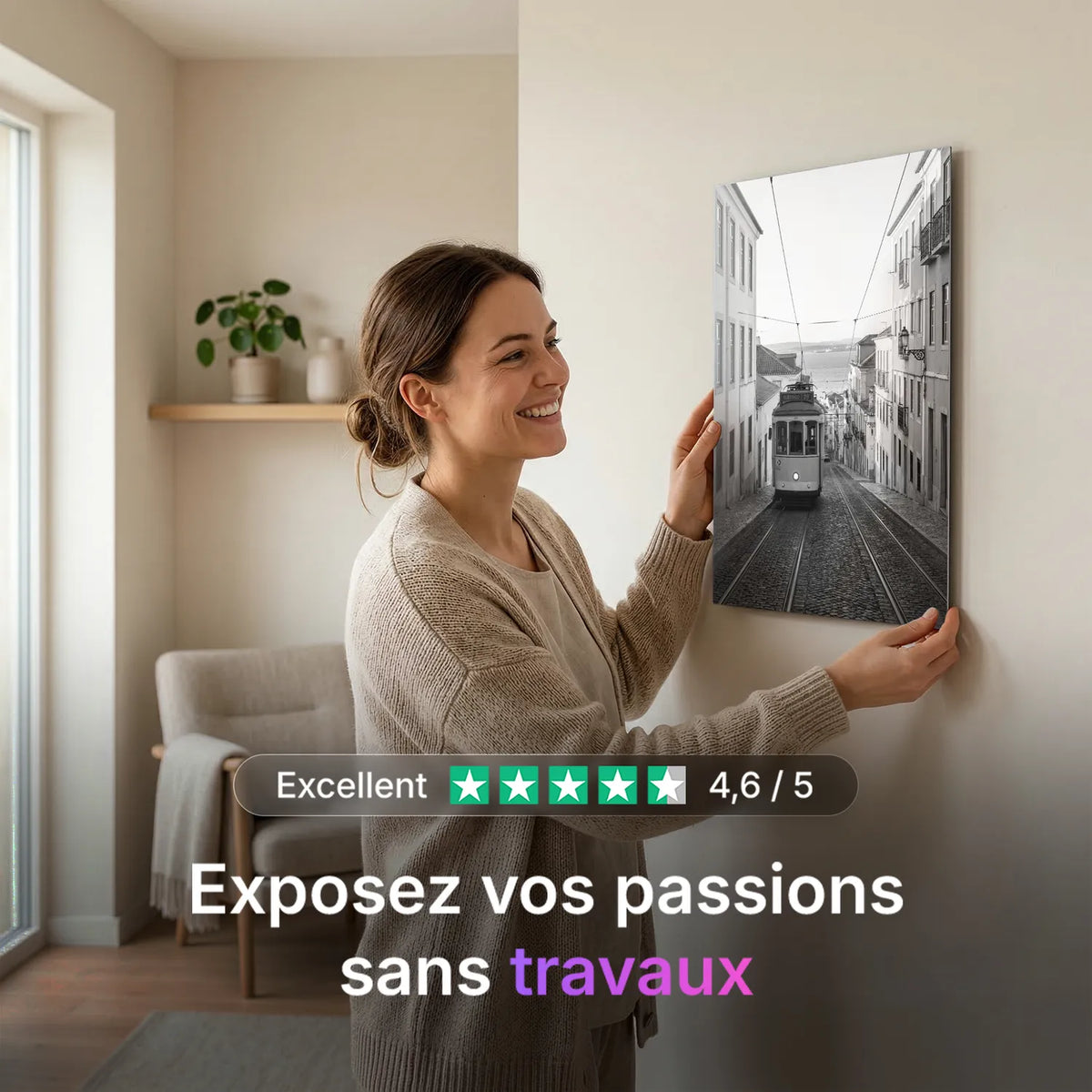 Tableau Lisbonne N&B | en Métal Format A3