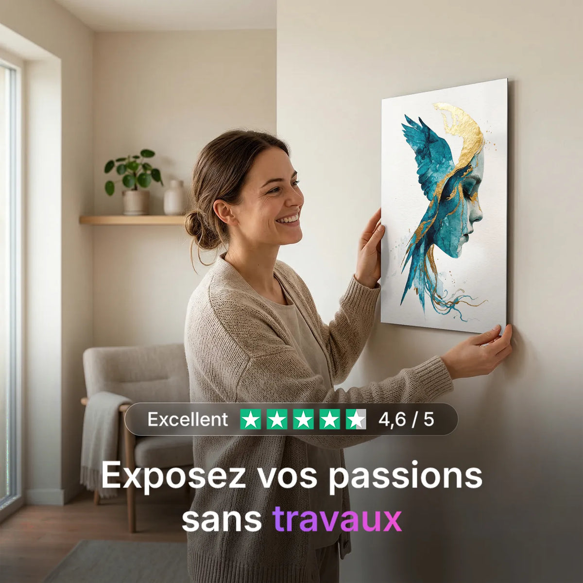 Tableau Dame Oiseau | en Métal Format A3