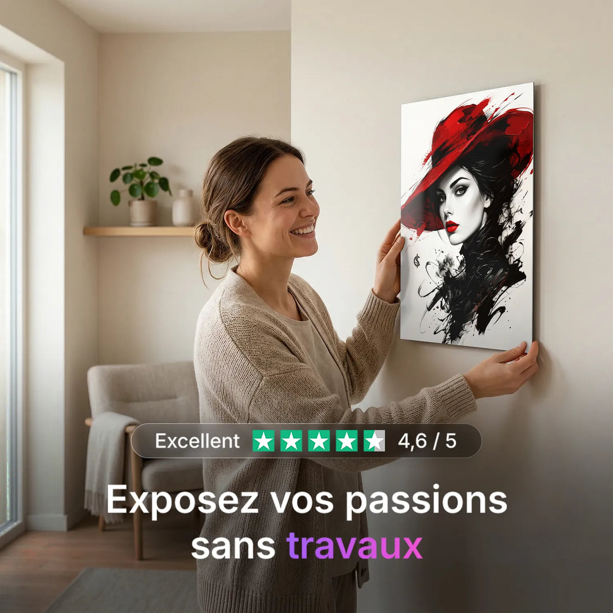 Tableau La Dame au Chapeau | en Métal Format A3