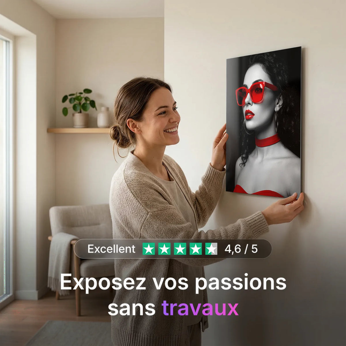 Tableau Lunettes Rouges | en Métal Format A3