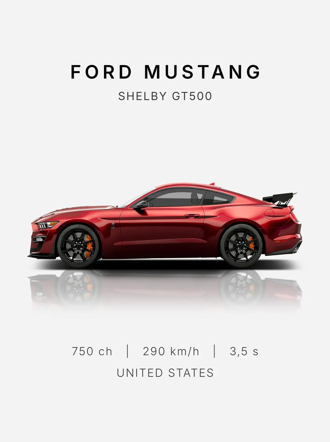 Tableau Ford Mustang Shelby GT500 — Performances | en Métal Format A3
