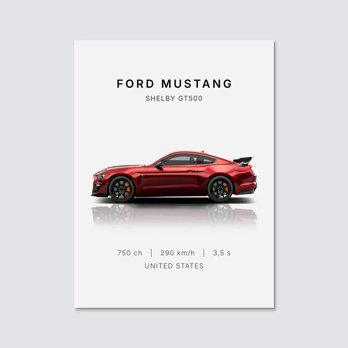 Tableau Ford Mustang Shelby GT500 — Performances | en Métal Format A3