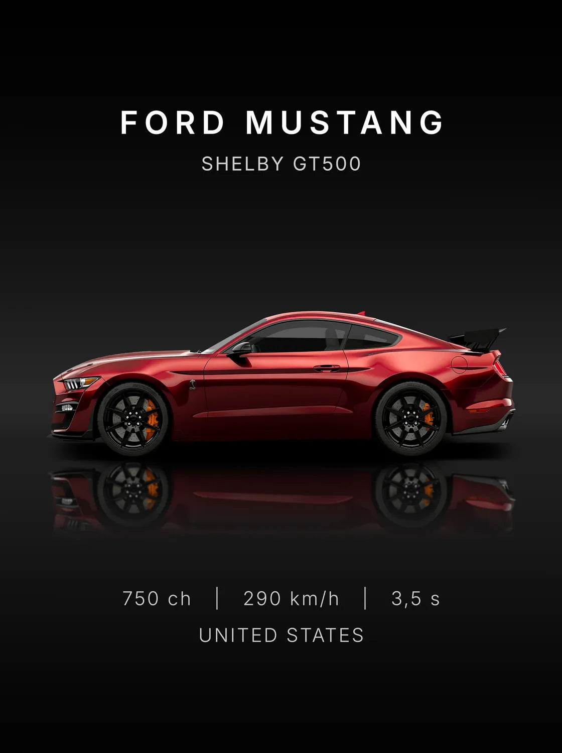 Tableau Ford Mustang Shelby GT500 — Performances | en Métal Format A3