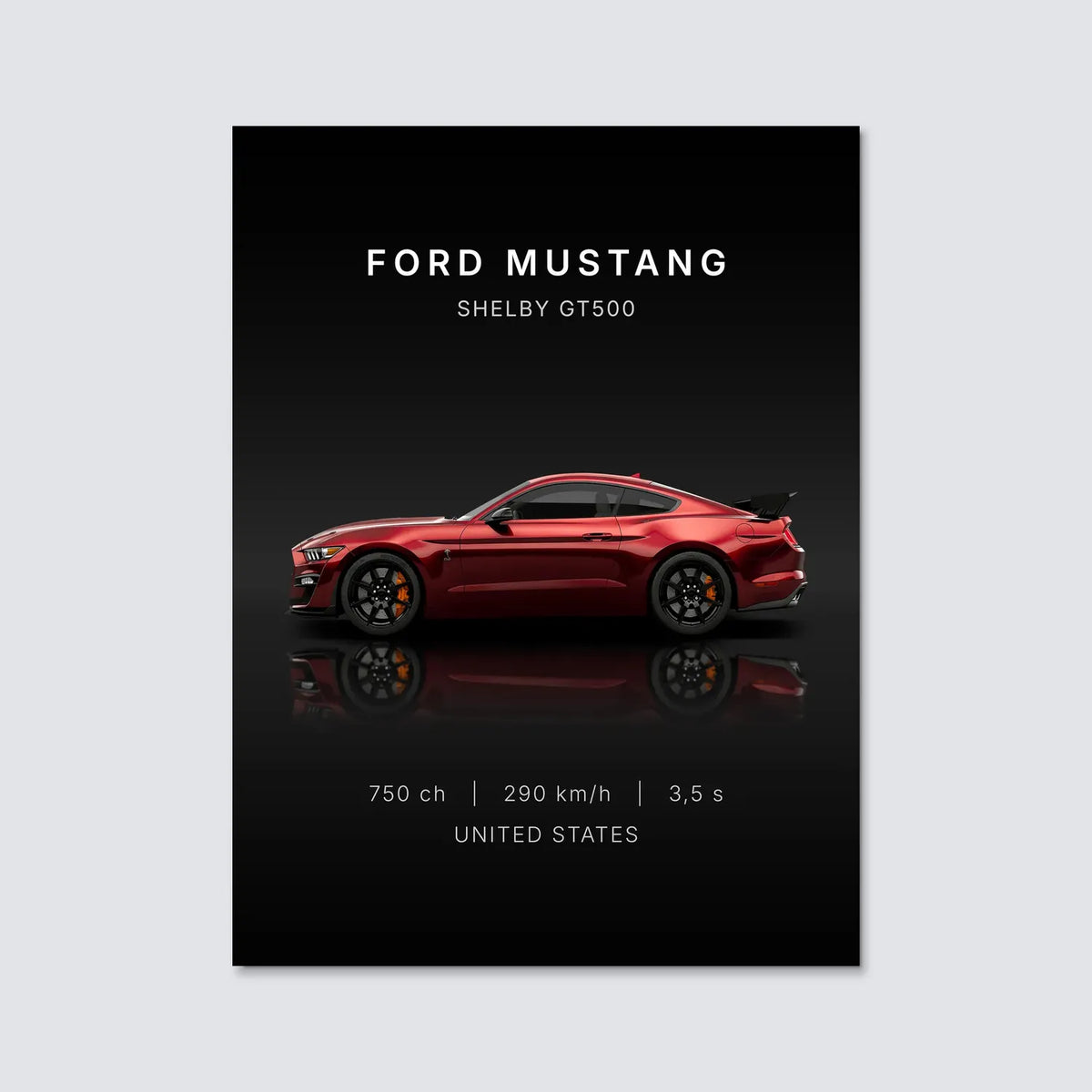 Tableau Ford Mustang Shelby GT500 — Performances | en Métal Format A3