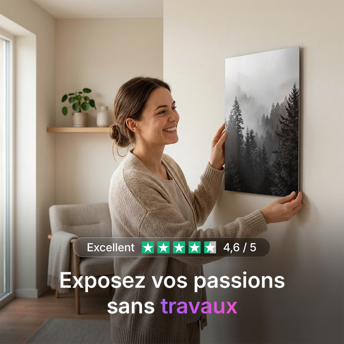 Tableau Brume N&B | en Métal Format A3