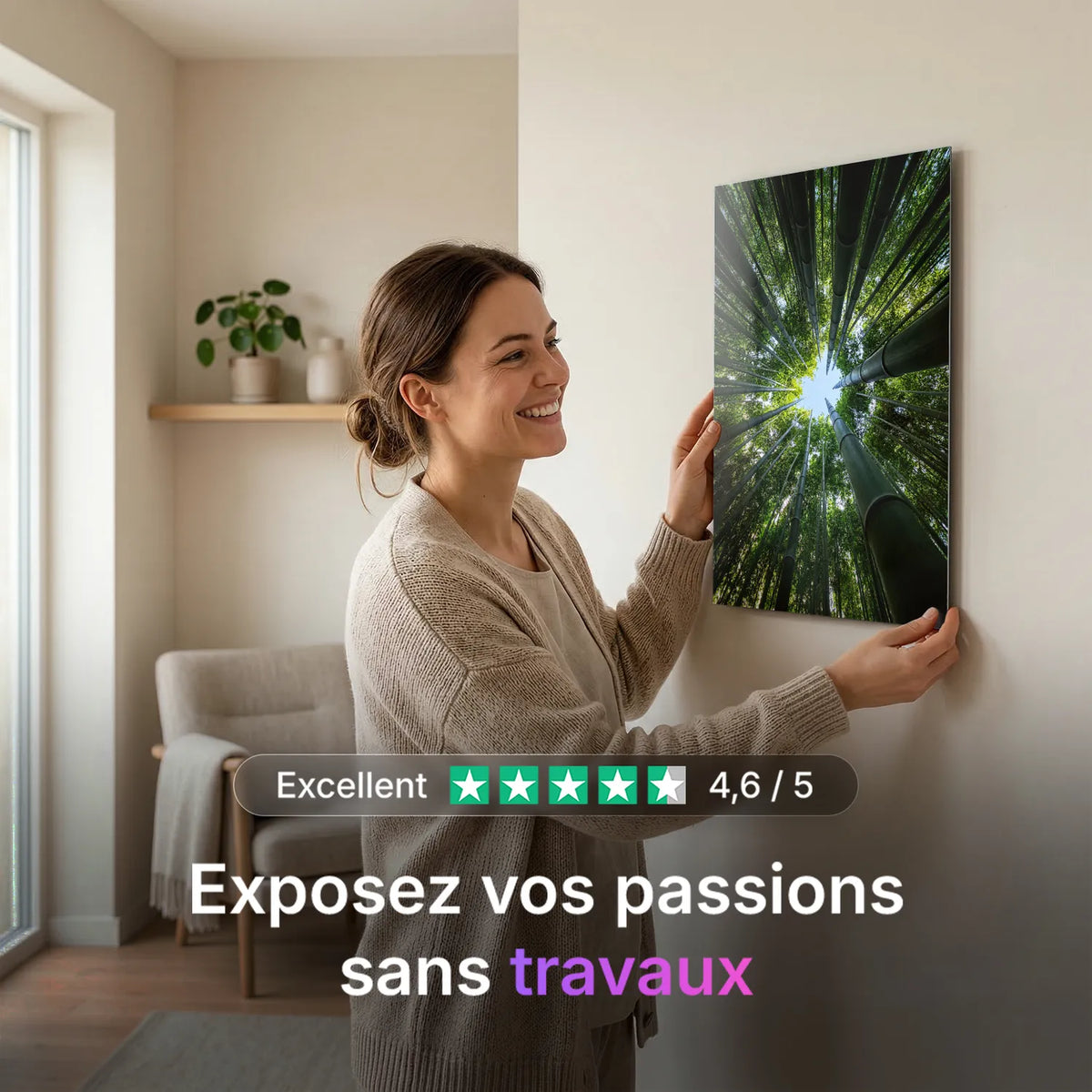 Tableau Forêt de Bambous en contre-plongée | en Métal Format A3