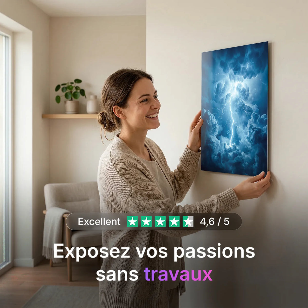 Tableau Foudre bleue | en Métal Format A3