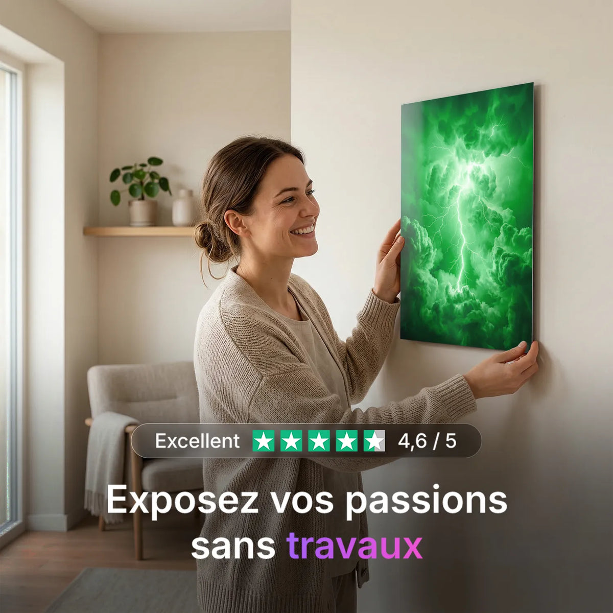 Tableau Foudre verte | en Métal Format A3