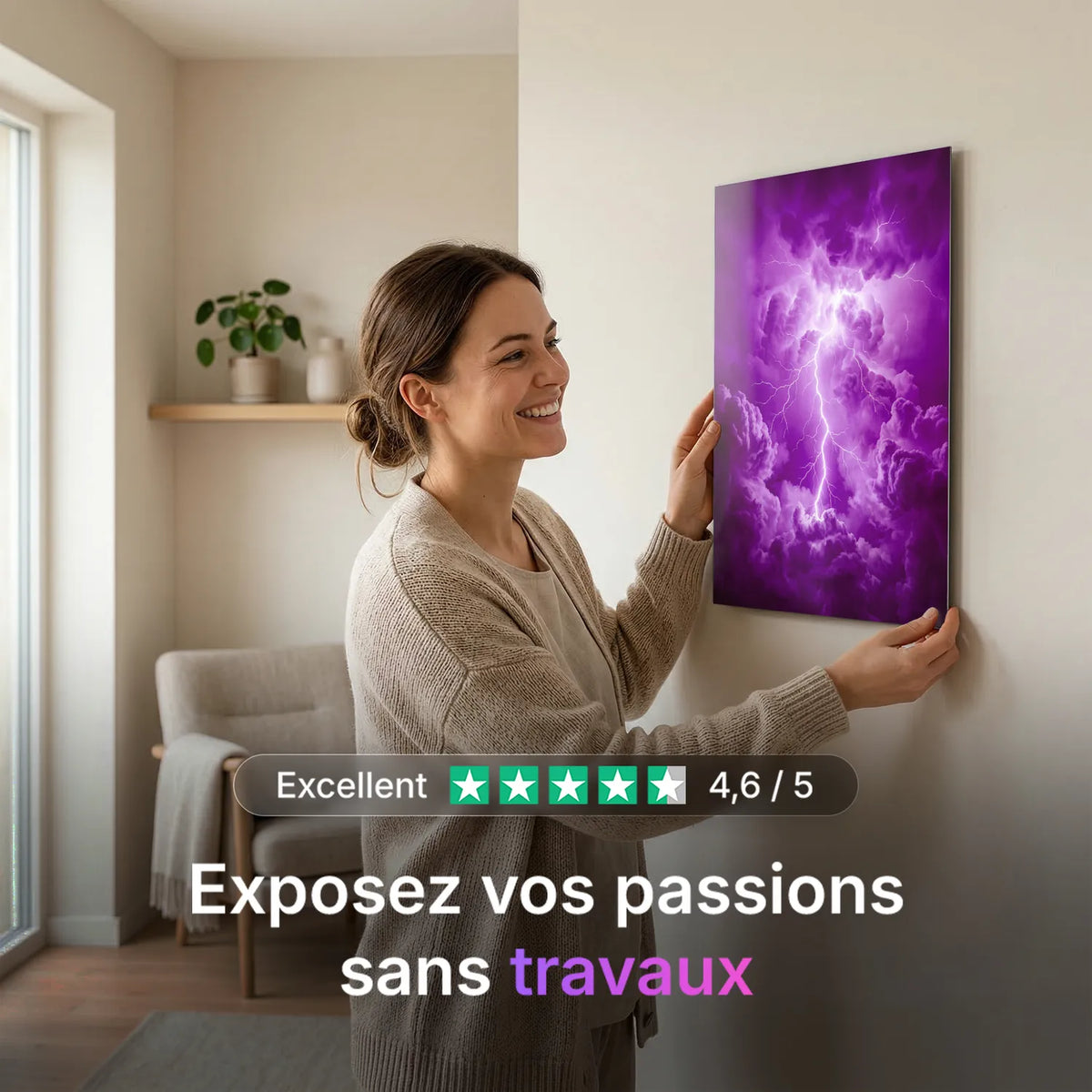 Tableau Foudre violette | en Métal Format A3