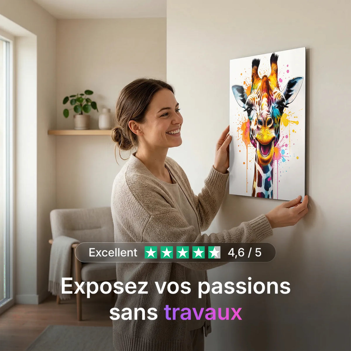 Tableau Girafe Artistique | en Métal Format A3