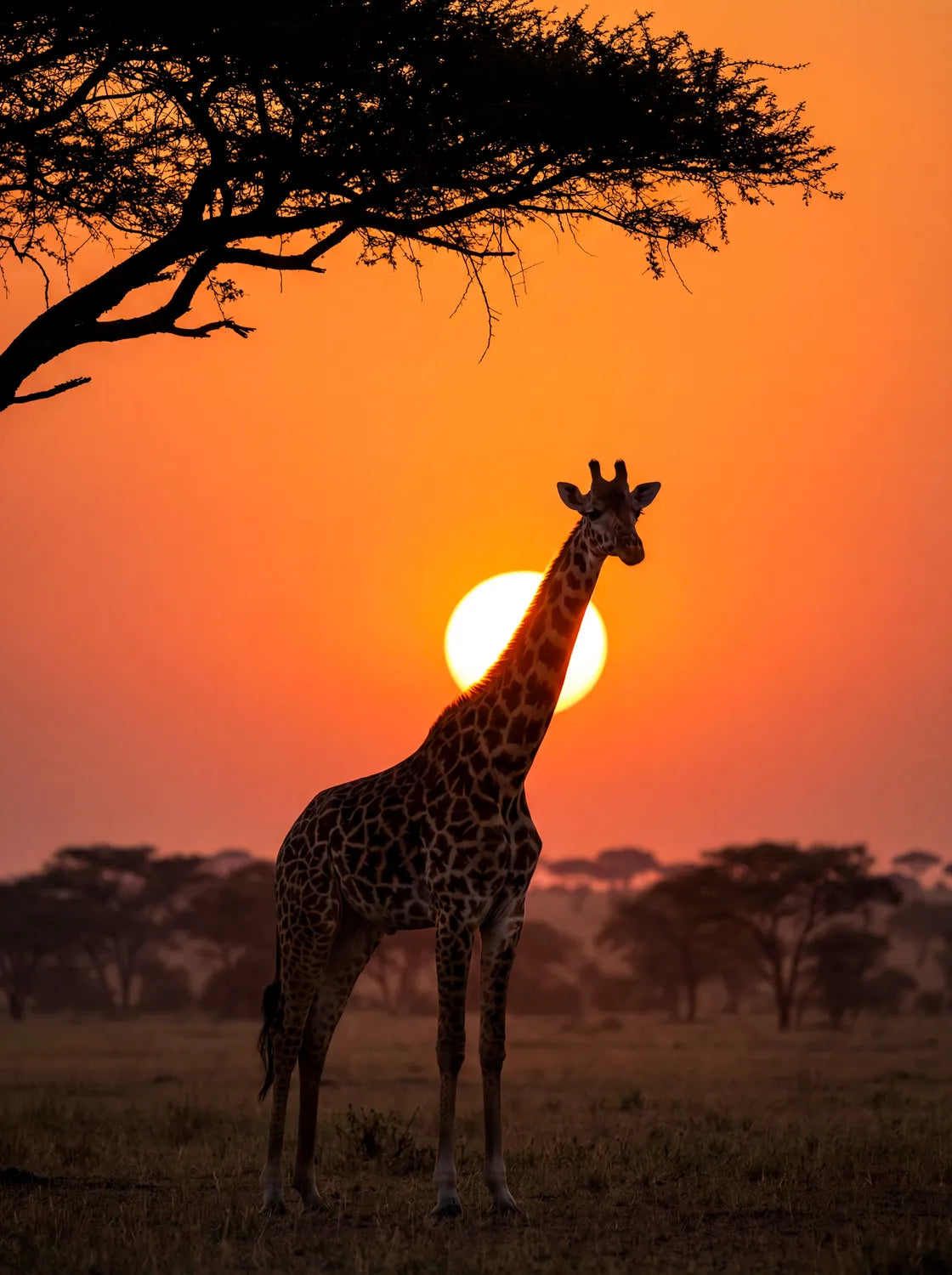 Tableau Girafe au Soleil Couchant | en Métal Format A3