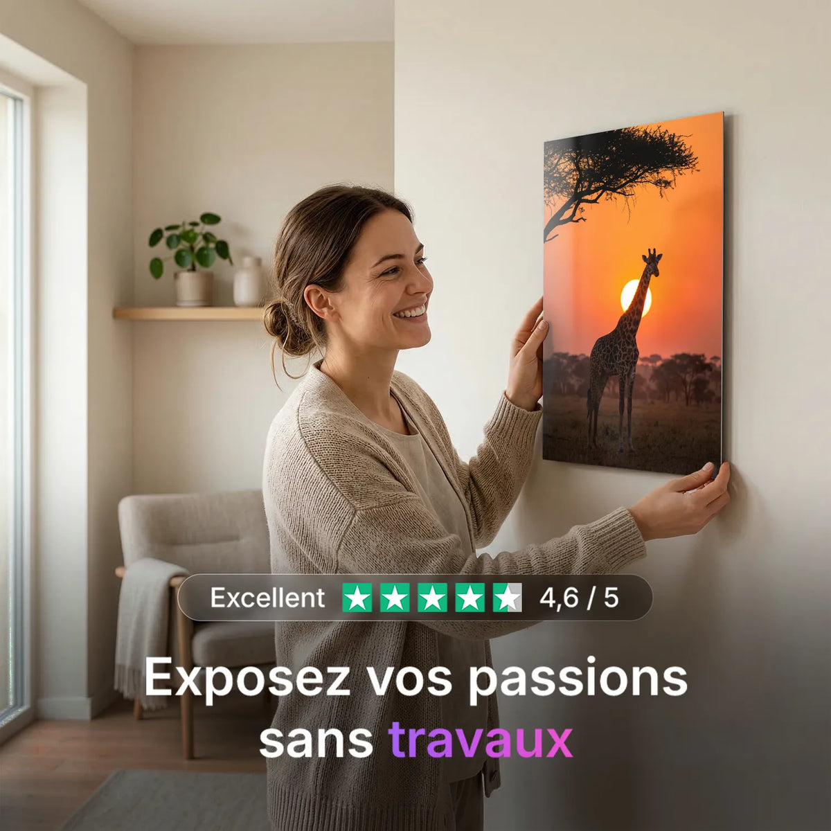 Tableau Girafe au Soleil Couchant | en Métal Format A3