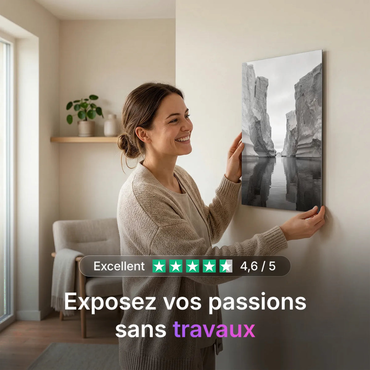 Tableau Glacier N&B | en Métal Format A3