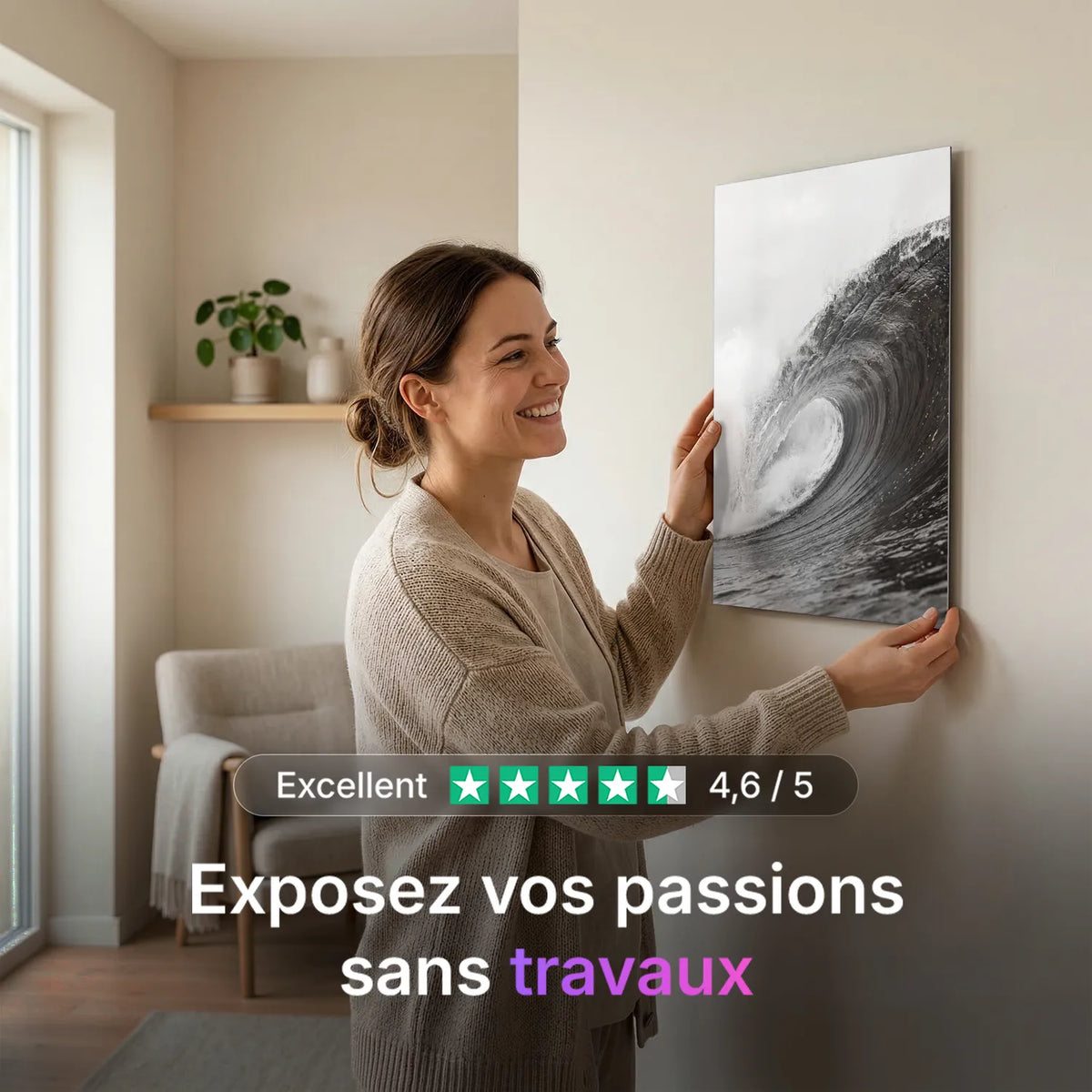 Tableau Vague N&B | en Métal Format A3