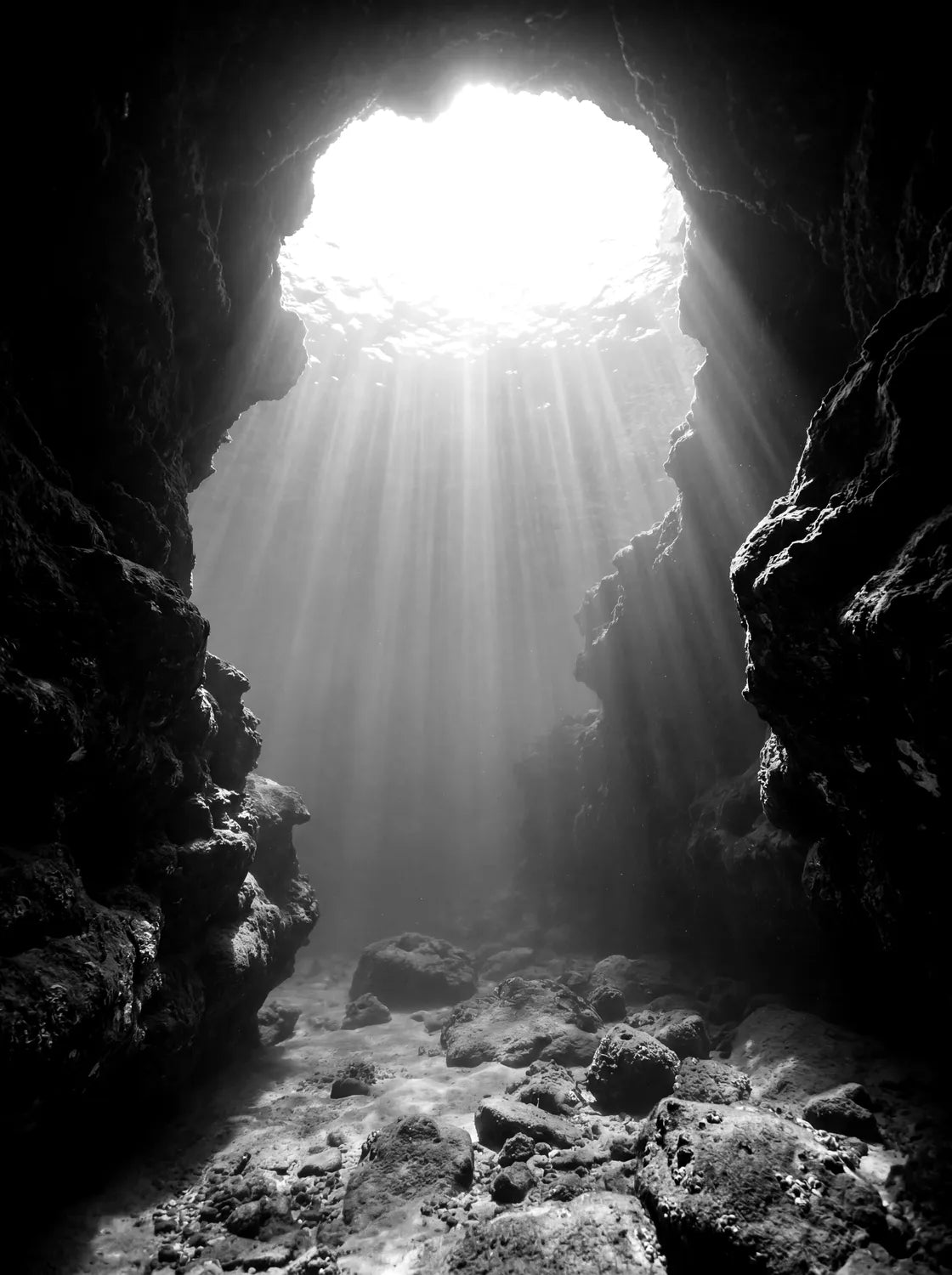 Tableau Grotte sous-marine N&B | en Métal Format A3