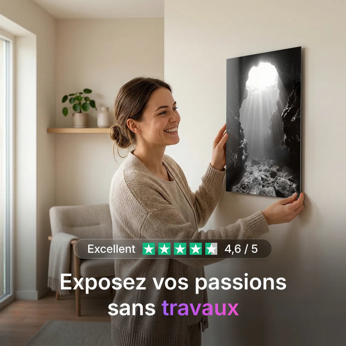 Tableau Grotte sous-marine N&B | en Métal Format A3