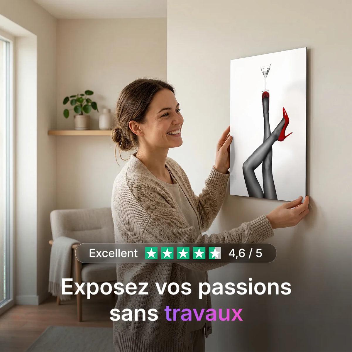 Tableau Cocktail & Talons Rouges | en Métal Format A3