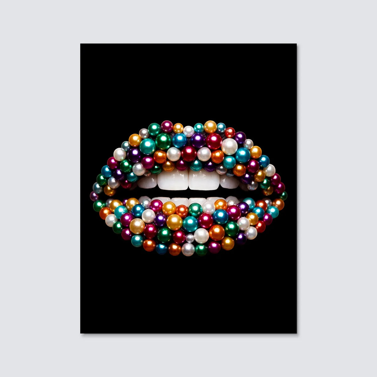 Tableau Lèvres diamants — Noir | en Métal Format A3