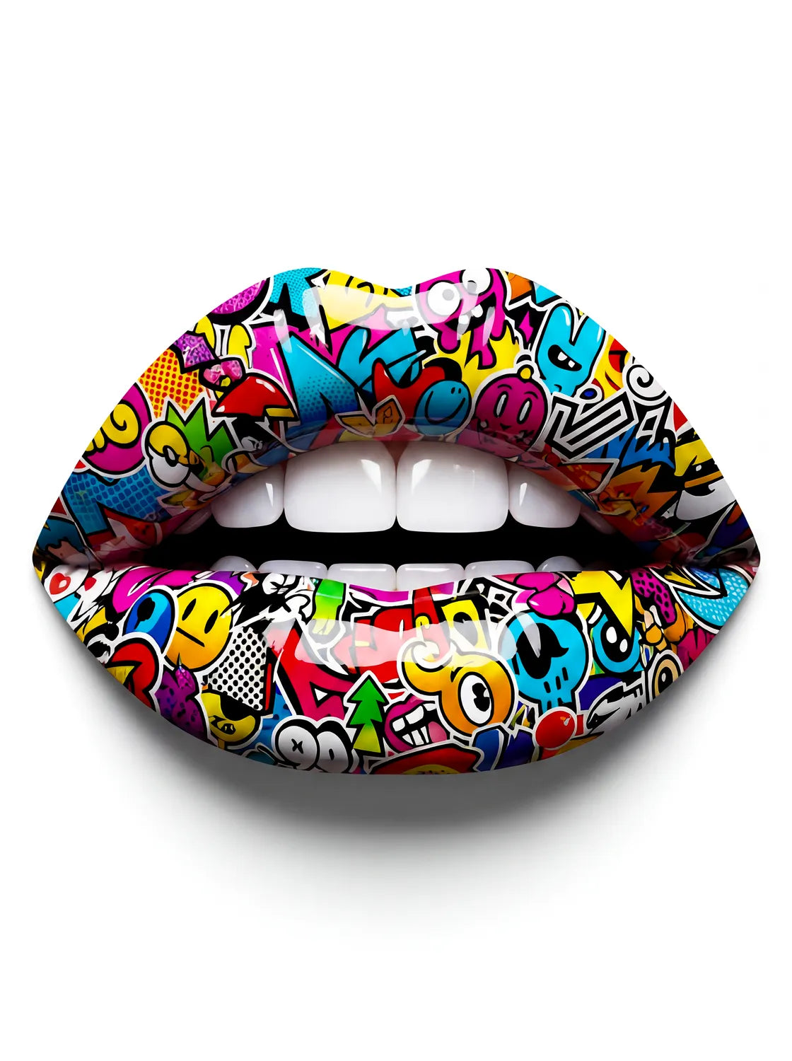 Tableau Lèvres Pop-art — Blanc | en Métal Format A3