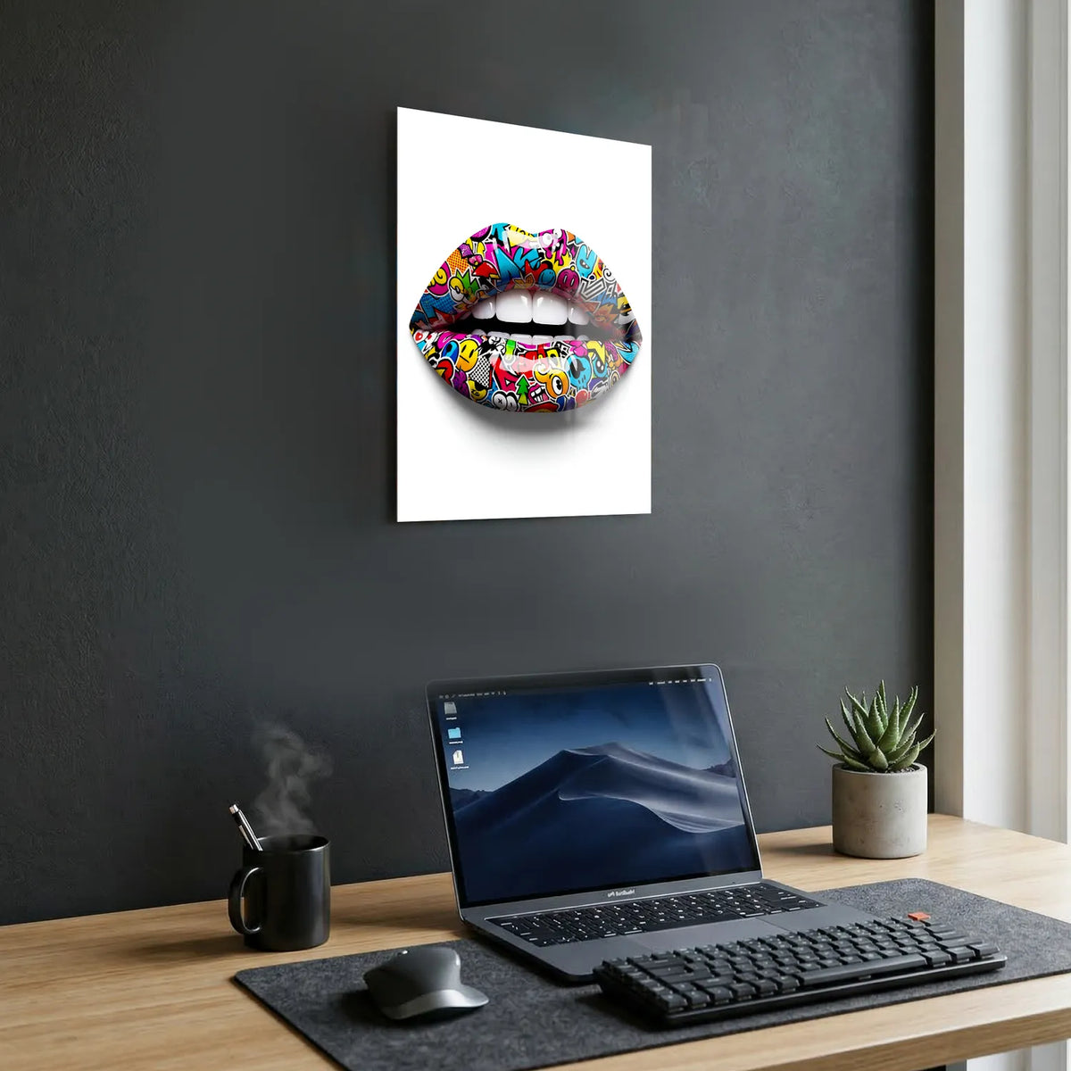 Tableau Lèvres Pop-art — Blanc | en Métal Format A3
