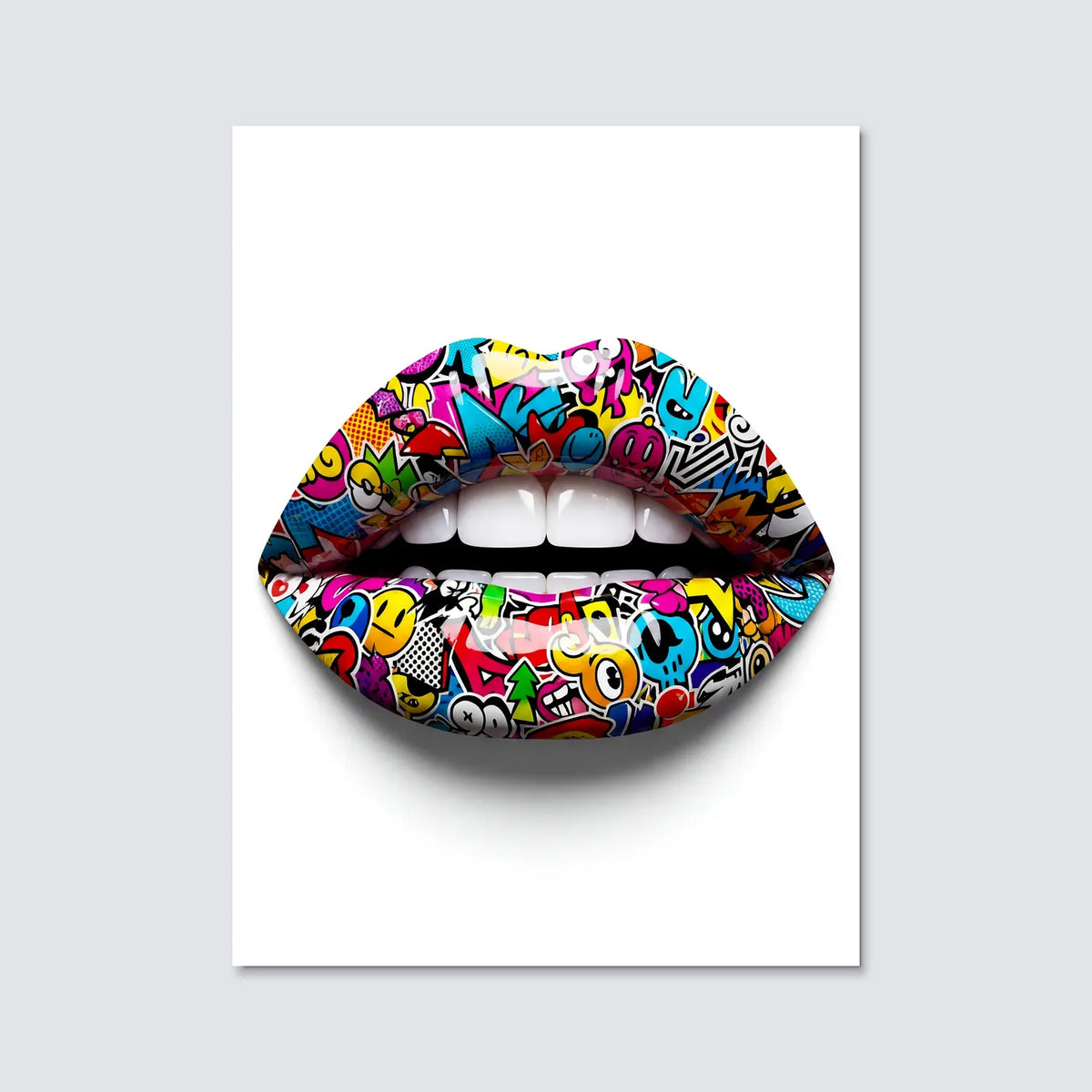 Tableau Lèvres Pop-art — Blanc | en Métal Format A3