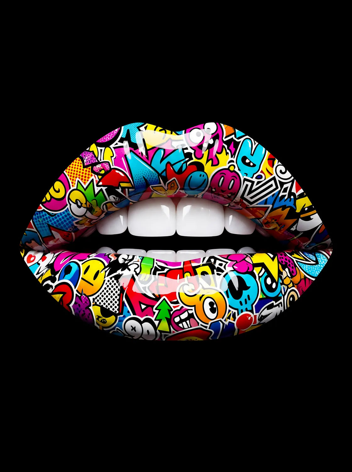 Tableau Lèvres Pop-art — Noir | en Métal Format A3