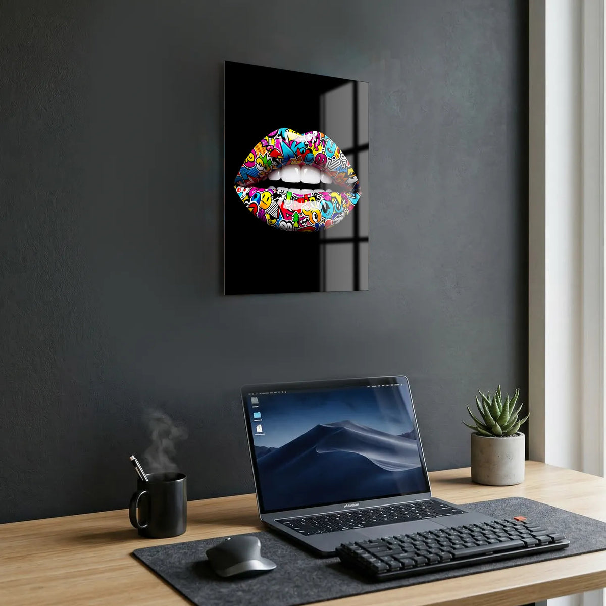 Tableau Lèvres Pop-art — Noir | en Métal Format A3