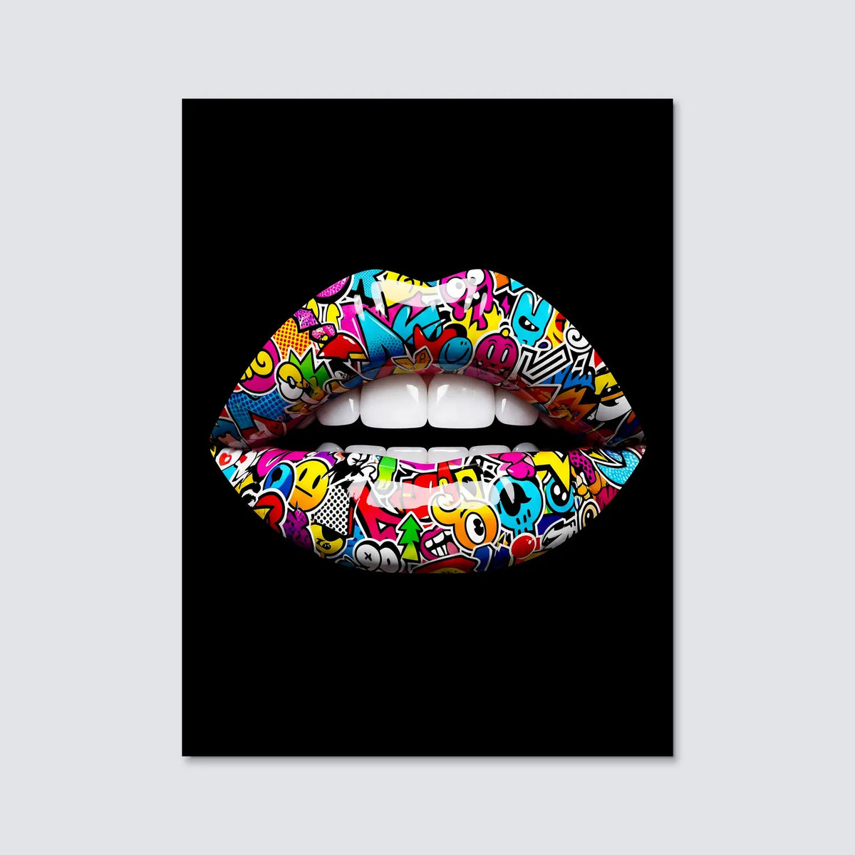 Tableau Lèvres Pop-art — Noir | en Métal Format A3