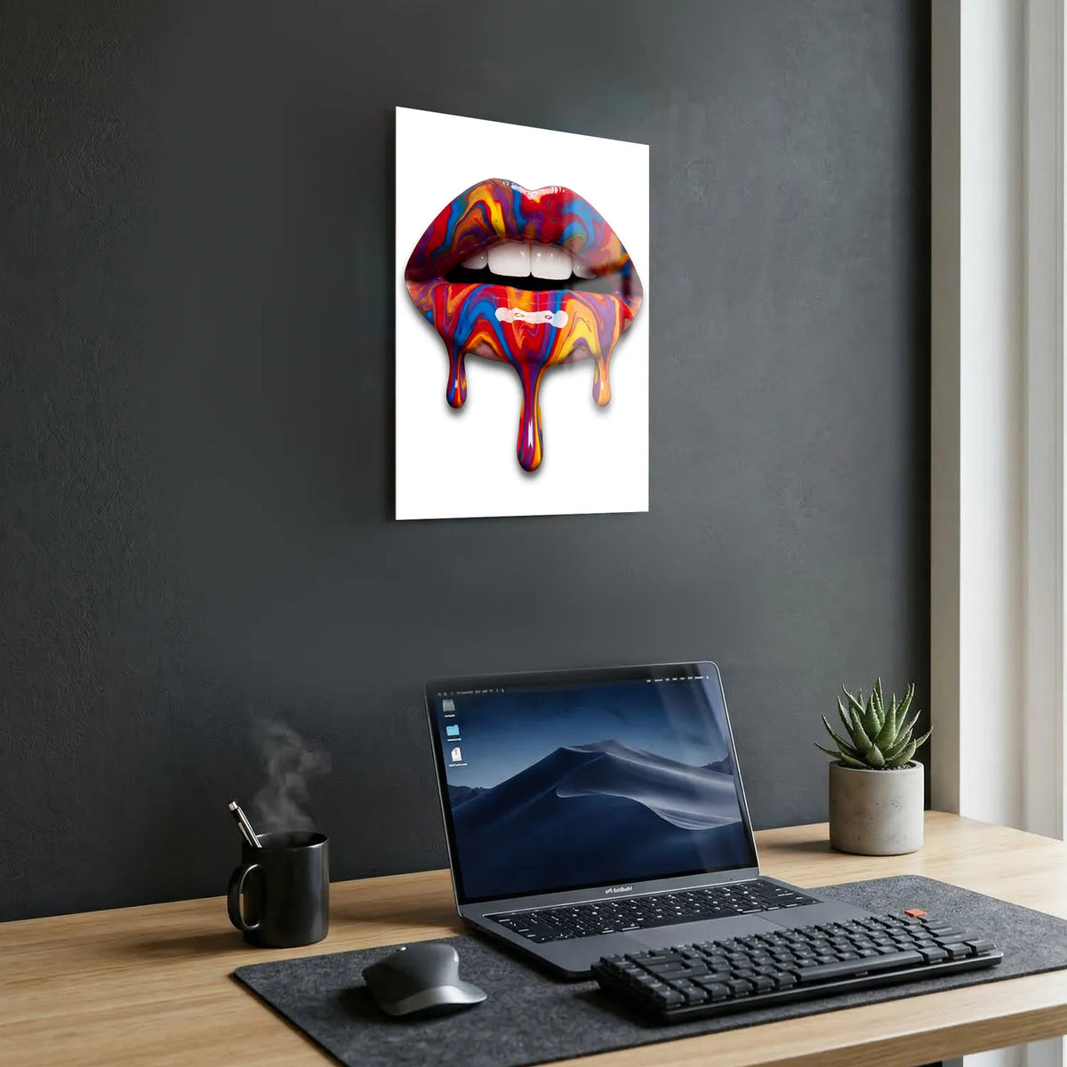 Tableau Lèvres peinture — Blanc | en Métal Format A3