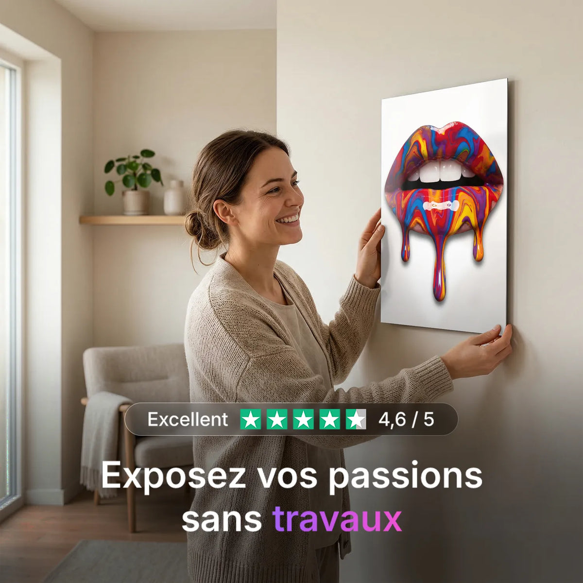 Tableau Lèvres peinture — Blanc | en Métal Format A3