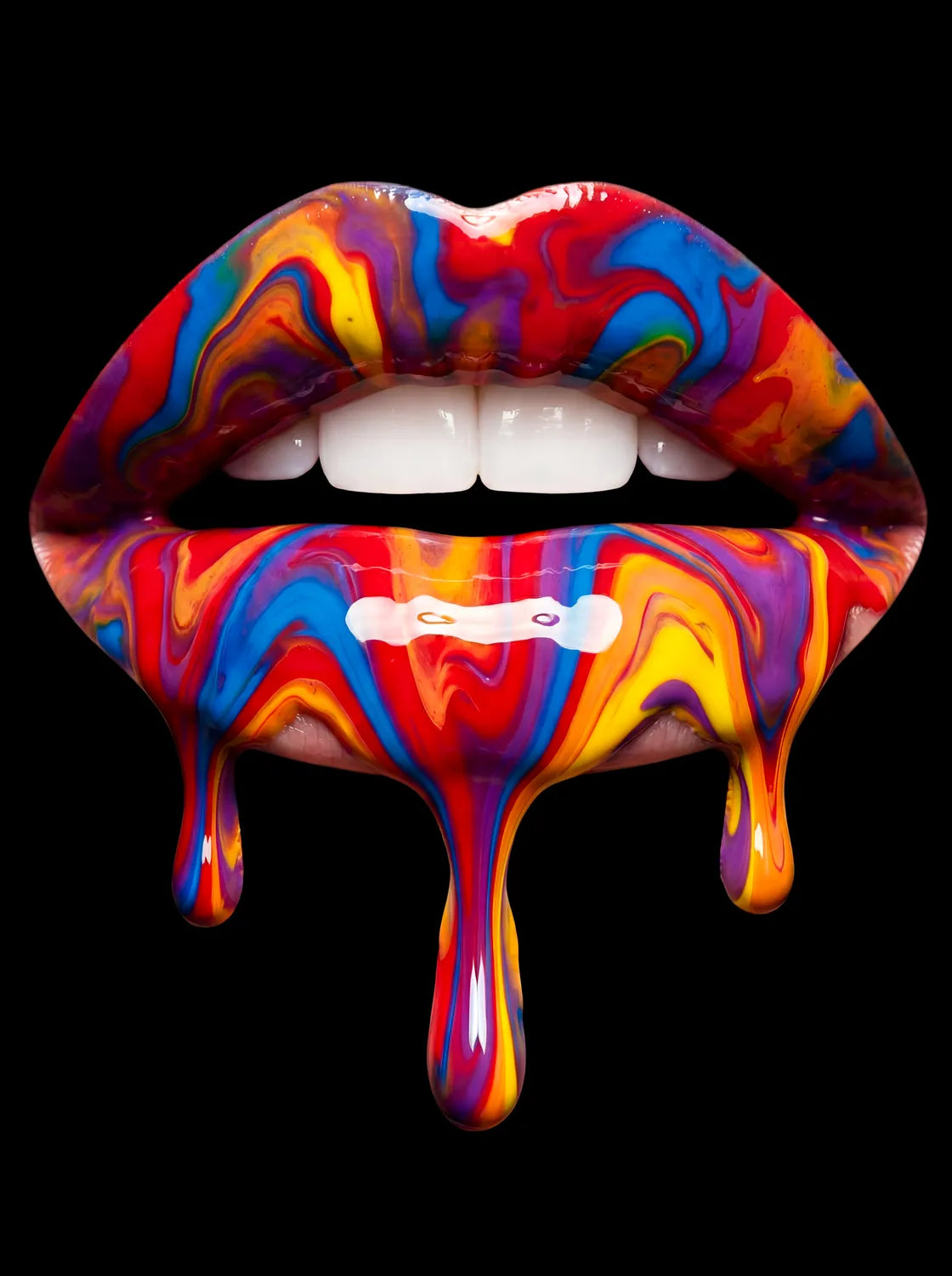 Tableau Lèvres peinture — Noir | en Métal Format A3
