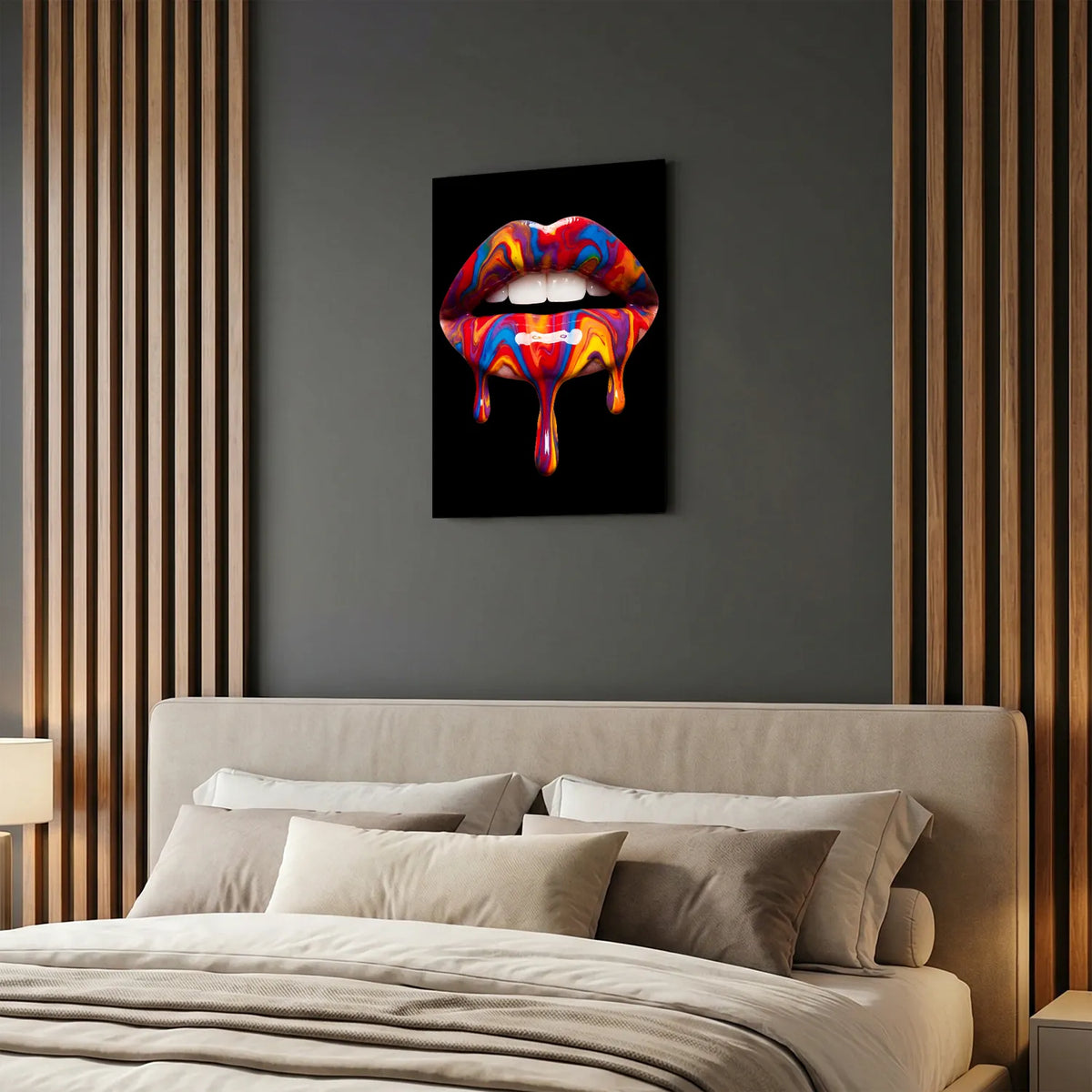 Tableau Lèvres peinture — Noir | en Métal Format A3