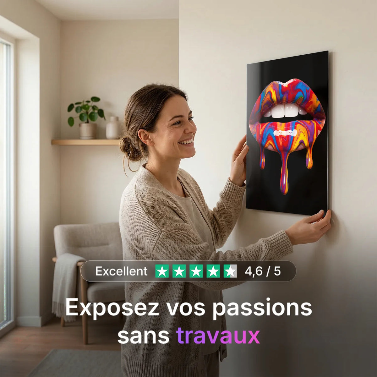 Tableau Lèvres peinture — Noir | en Métal Format A3
